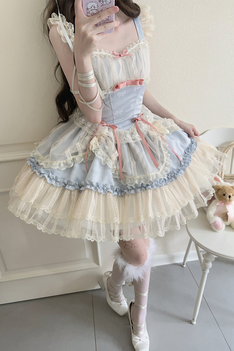 [Blumensaison] Süßes Lolita-Ballettkleid mit Schleife und Spitze in 4 Farben