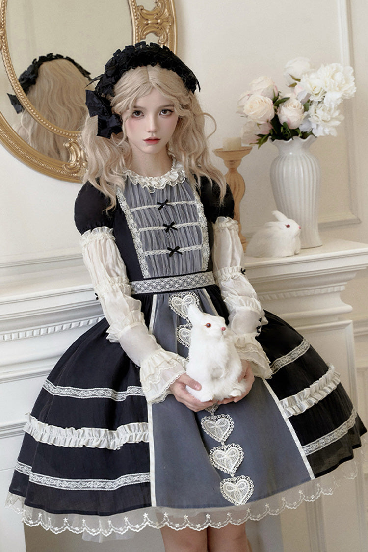 Wish Heart Kurzärmlige Strickjacke mit Schleife Süßes Prinzessinnen-Lolita-JSK-Kleid 2 Farben