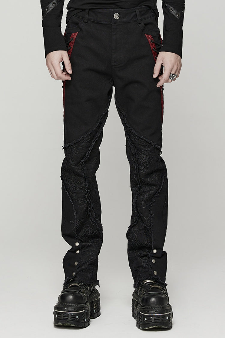 Black Stitching Spider Mesh Ripped Men's Punk Pants