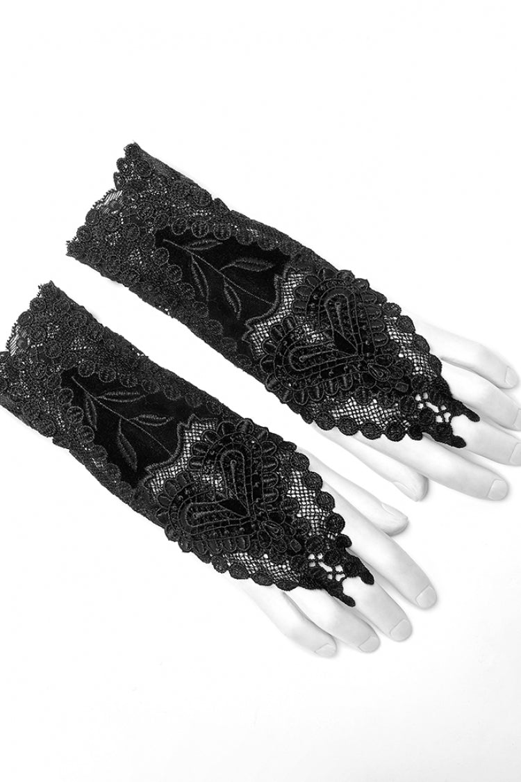 Schwarze Gothic-Handschuhe aus Jacquardspitze für Damen