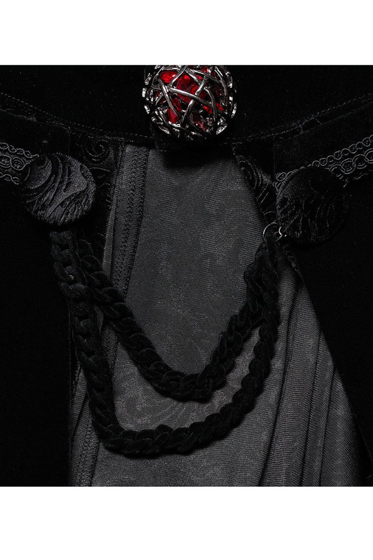 Black Gothic Short Pile Jacquard Fabric Adjustable Wire Collar Bat-Shaped Hem Imitation Ruby Necklace Men's Cloak