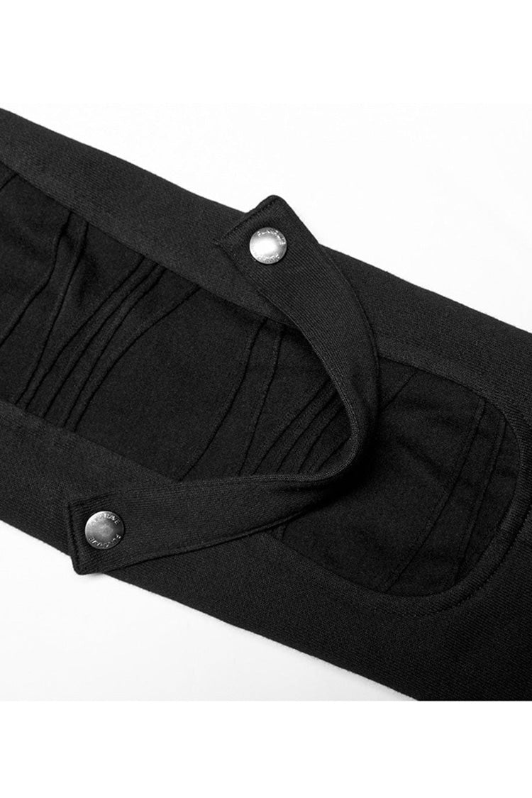 Black Punk Asymmetry High Collar Placket Metal Shoulder Detachable Webbing Men's Knitted Coat