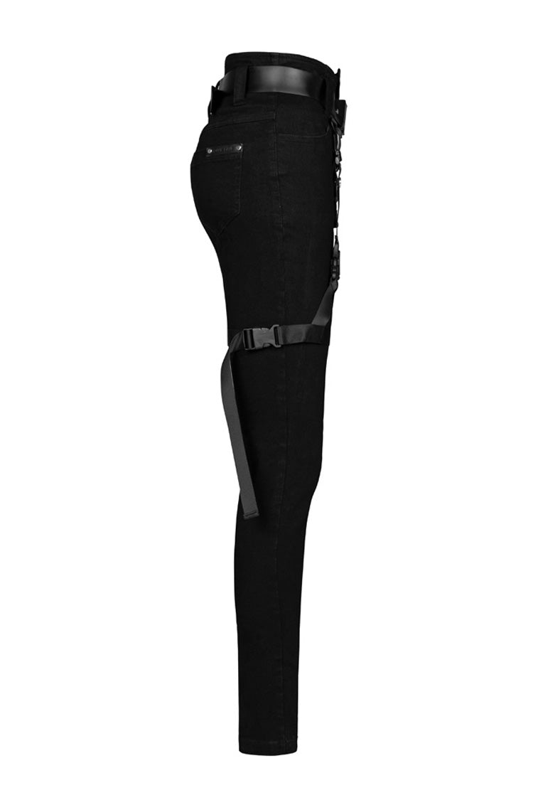 Black Detachable Loop Denim Skinny Women's Steam Punk Jeans