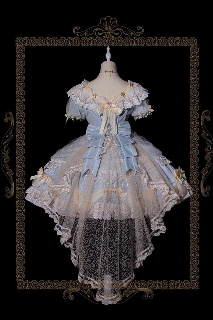 Light Blue [Girls' Day] Short Sleeves Multi-Layered Ruffle Bowknot Lace Sweet Lolita Dress 2 Versions