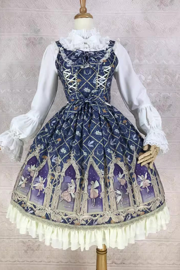 Süßes Lolita-JSK-Kleid mit Rüschen und Schleife im Dream Elf-Print in 6 Farben