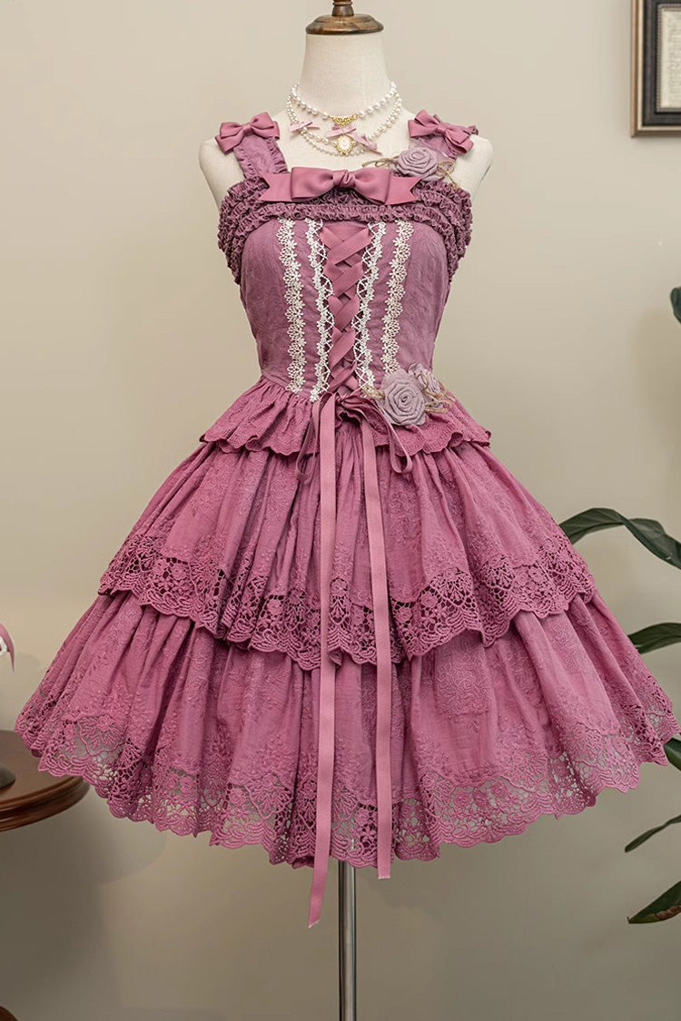 Berry Purple [Forest Waltz] Embroidery Bowknot Lace-Up Slim Sweet Elegant Lolita Suspender Top