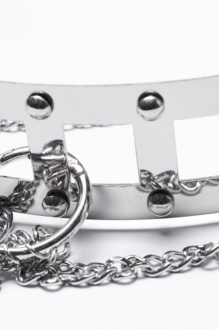 Silver Women's Punk Studded Metal Chain Belt