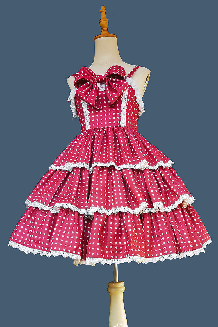 Red [Cloth Cat] Triple-Layered Polka Dots Print Ruffle Bowknot Sweet Lolita Dress