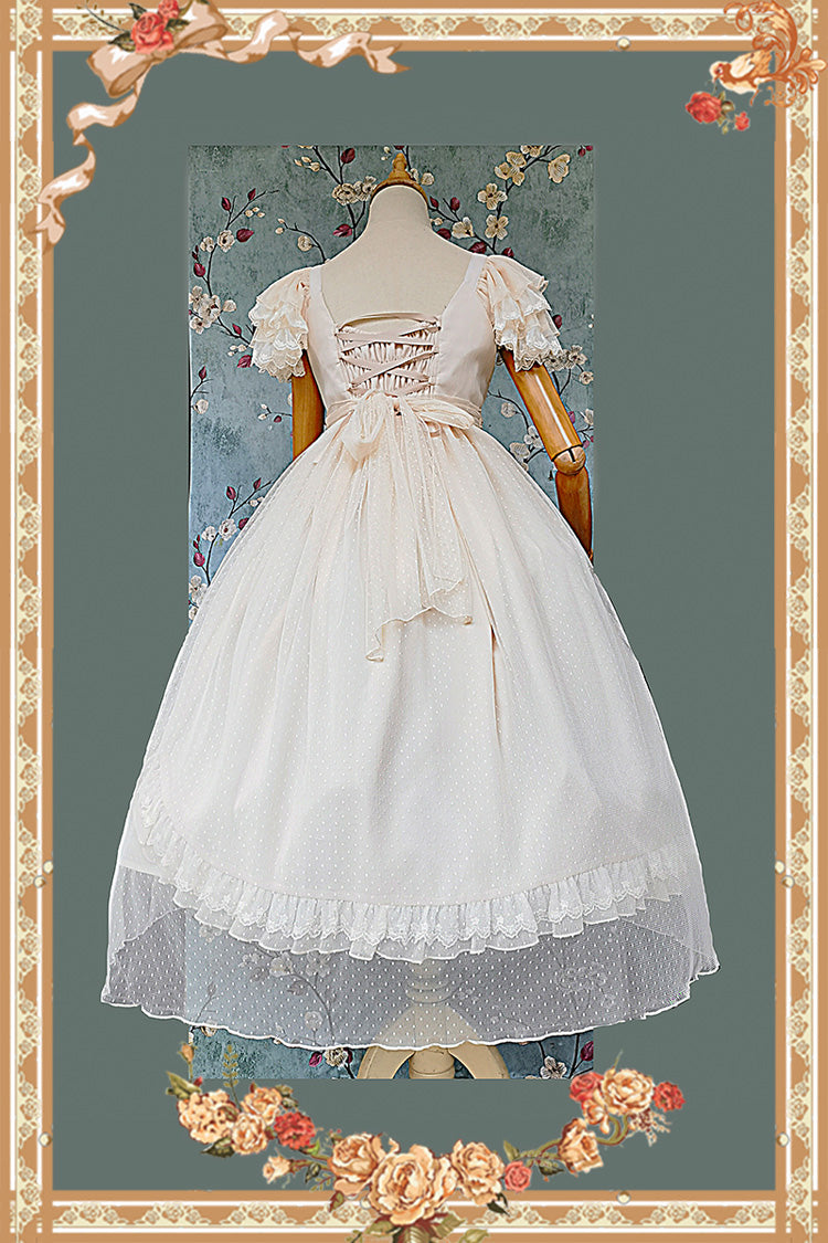 Apricot [Moon goddess *Mediana*] Polka Dot Print Ruffle Bowknot Asymmetric Sweet Elegant Lolita Dress