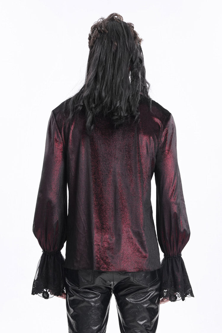 Wine Red V Collar Long Sleeves Lace-Up Chain Men's Gothic Blouse