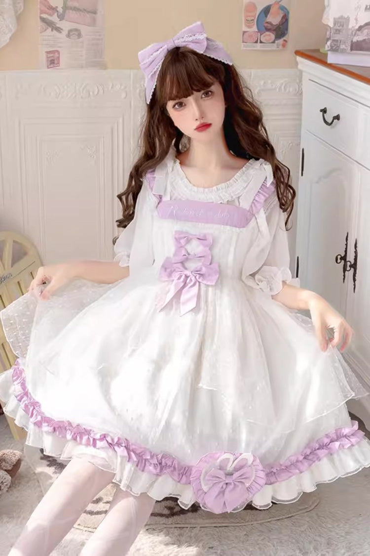 White/Purple Song of Mist and Gauze Ruffle Bowknot Sweet Lolita Dress