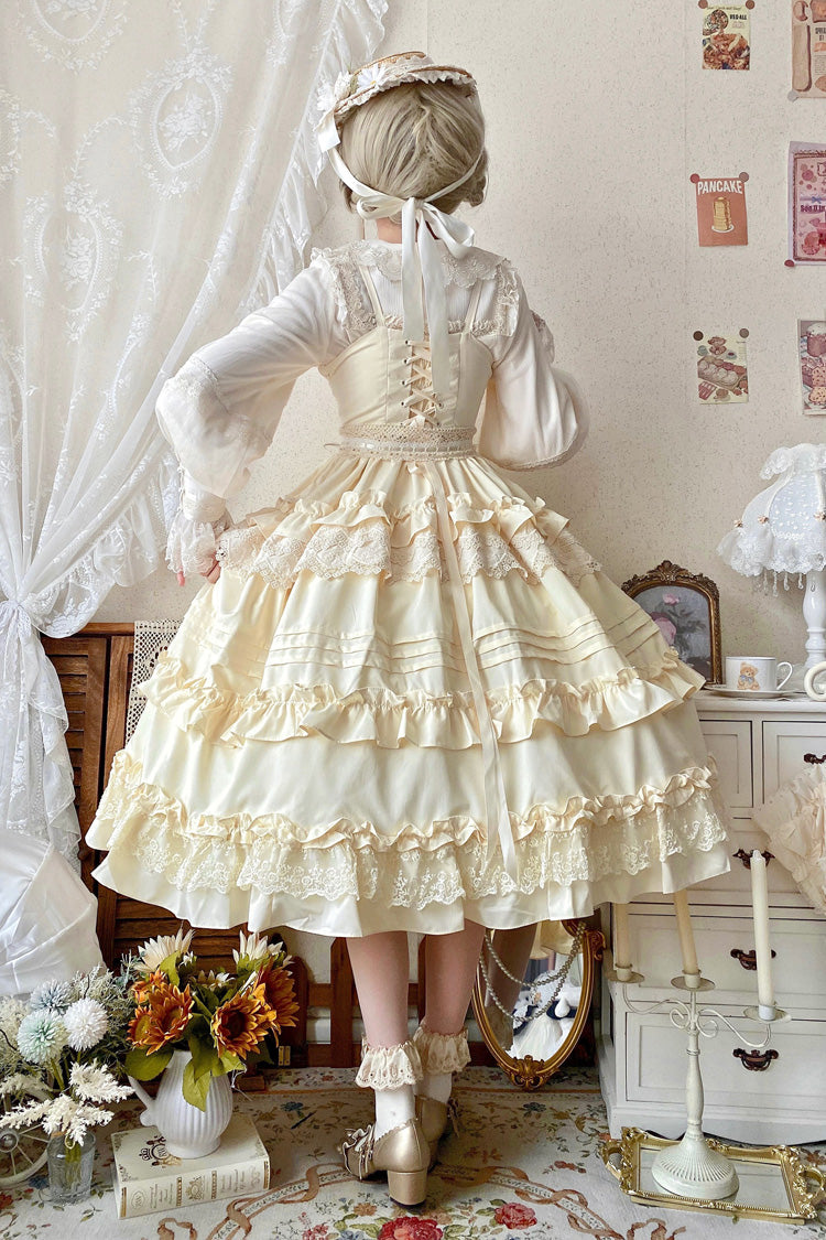 [Lillian] Ruffle Bowknot Lace Sweet Lolita Jsk Dress 4 Colors