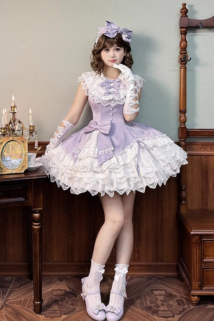 Purple [Miss Tsundere] Sleeveless Multi-Layered Ruffle Bowknot Lace Asymmetric Sweet Princess Lolita Dress