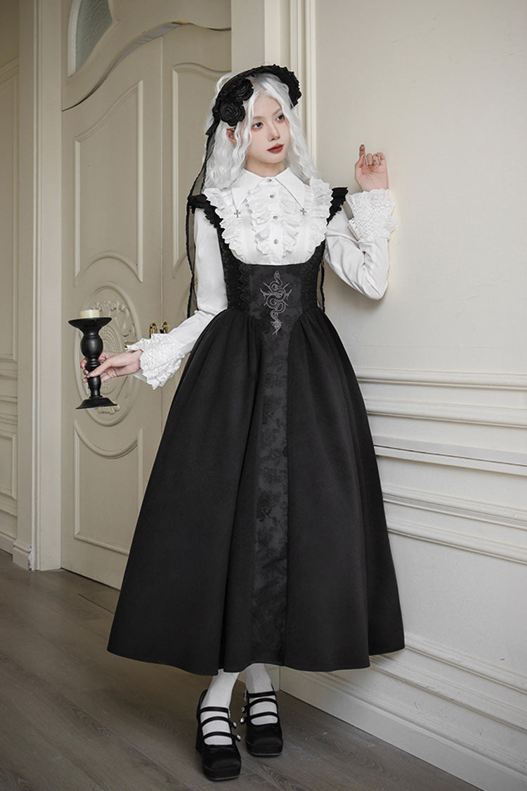 Black Cross Snake Pattern Print Embroidery Gothic Lolita Strap Dress