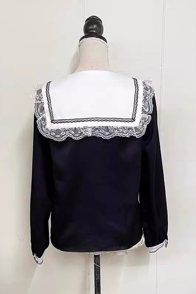 Jirai Kei Long Sleeves Cross Embroidery Japanese Lolita Blouse 2 Colors