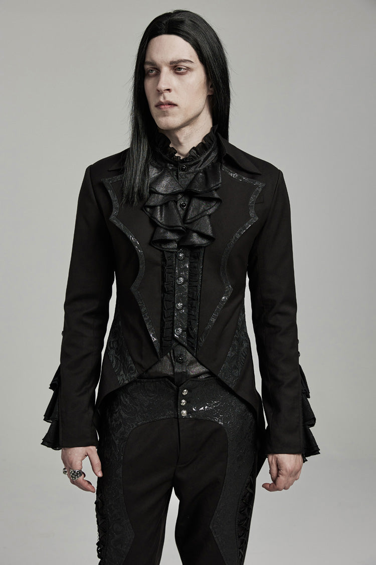 Black Bat Collar Ruffle Men's Swallow-tailed Gothic Coat