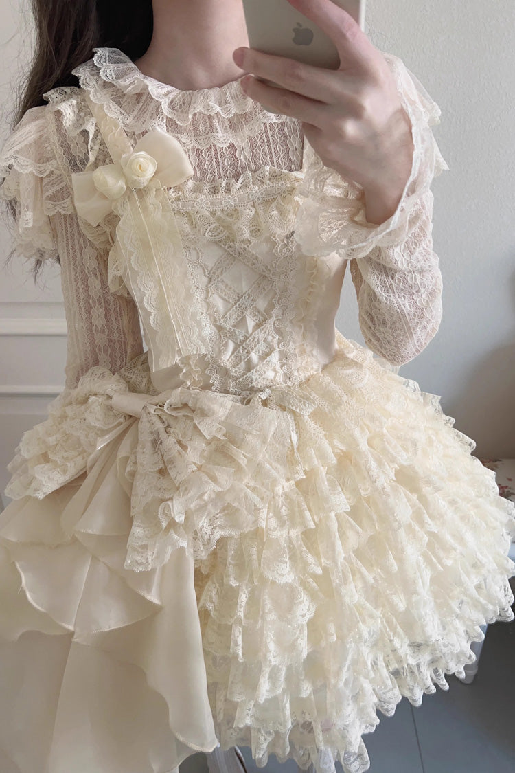 Multi-layer Lace Ruffle Bowknot Sweet Lolita Jsk Tiered Dress 2 Colors