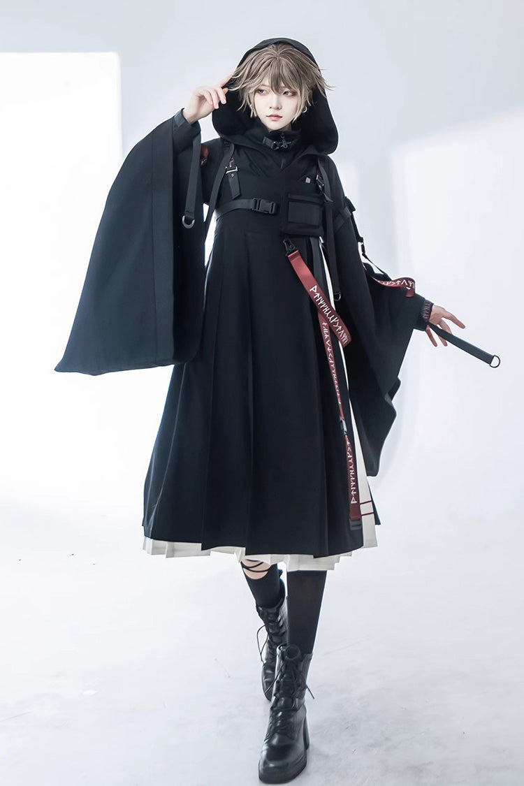 Schwarzes, unmarkiertes Rüschen-Gothic-Ouji-Lolita-JSK-Kleid