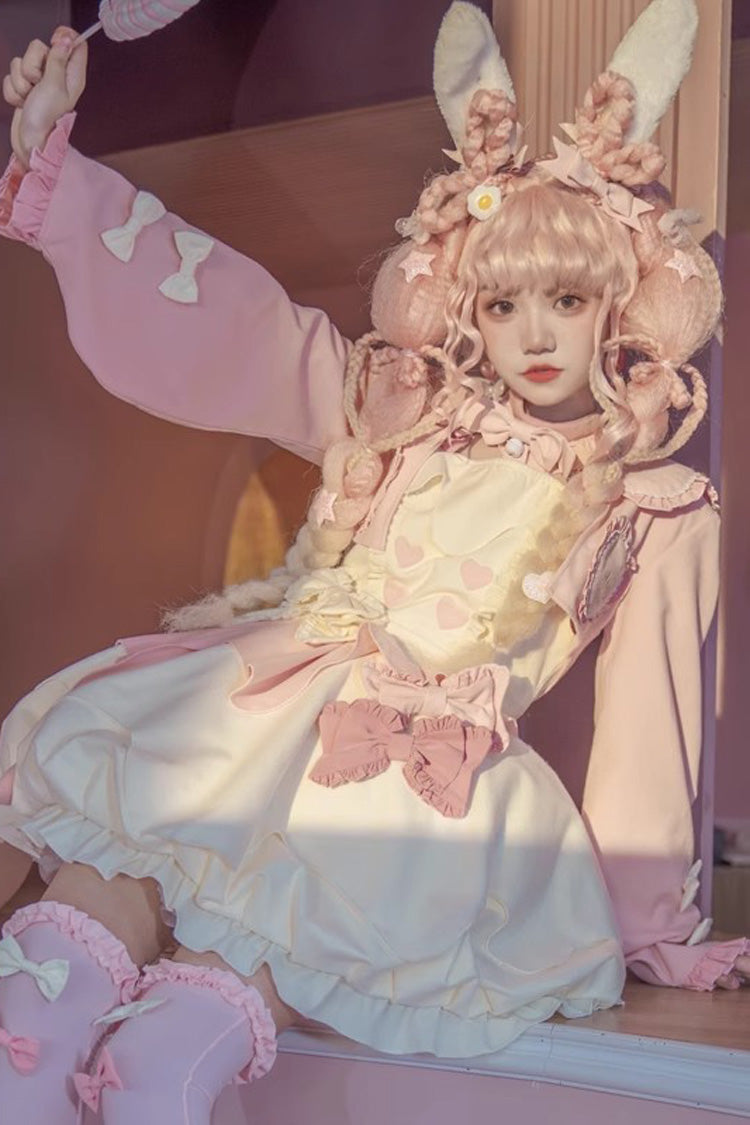 Rosa/Weiß [Milk Fufu] Ärmelloses, süßes Lolita JSK-Kleid mit Rüschen und Schleife