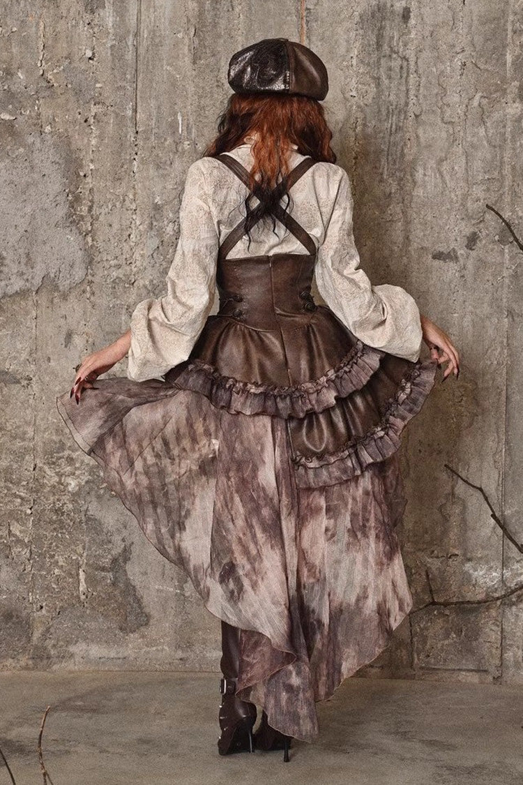 Brown Chest Straps Ruffle Irregular Detachable Tail Punk Lolita Dress