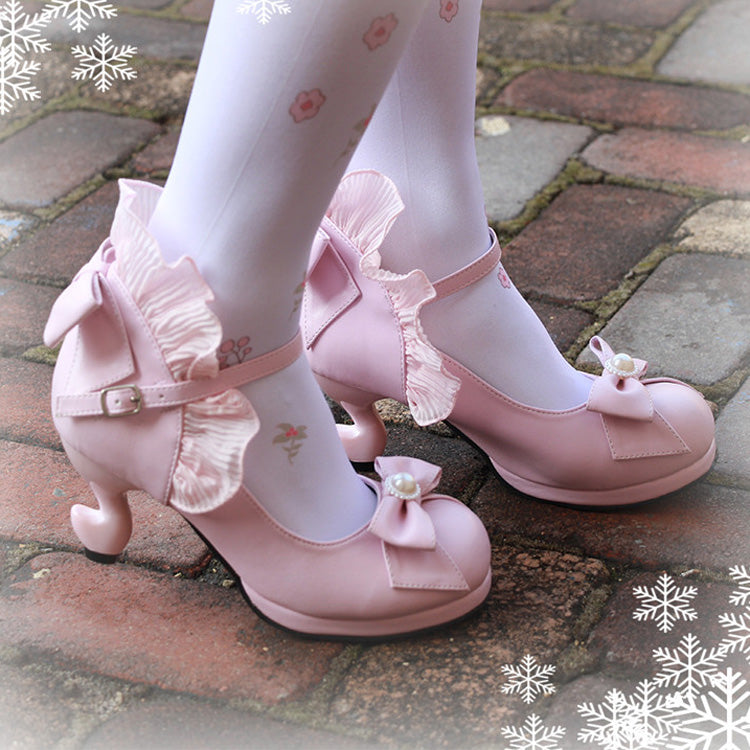 Bowknot Strappy Ruffle PU Sweet Lolita Shoes 5 Colors