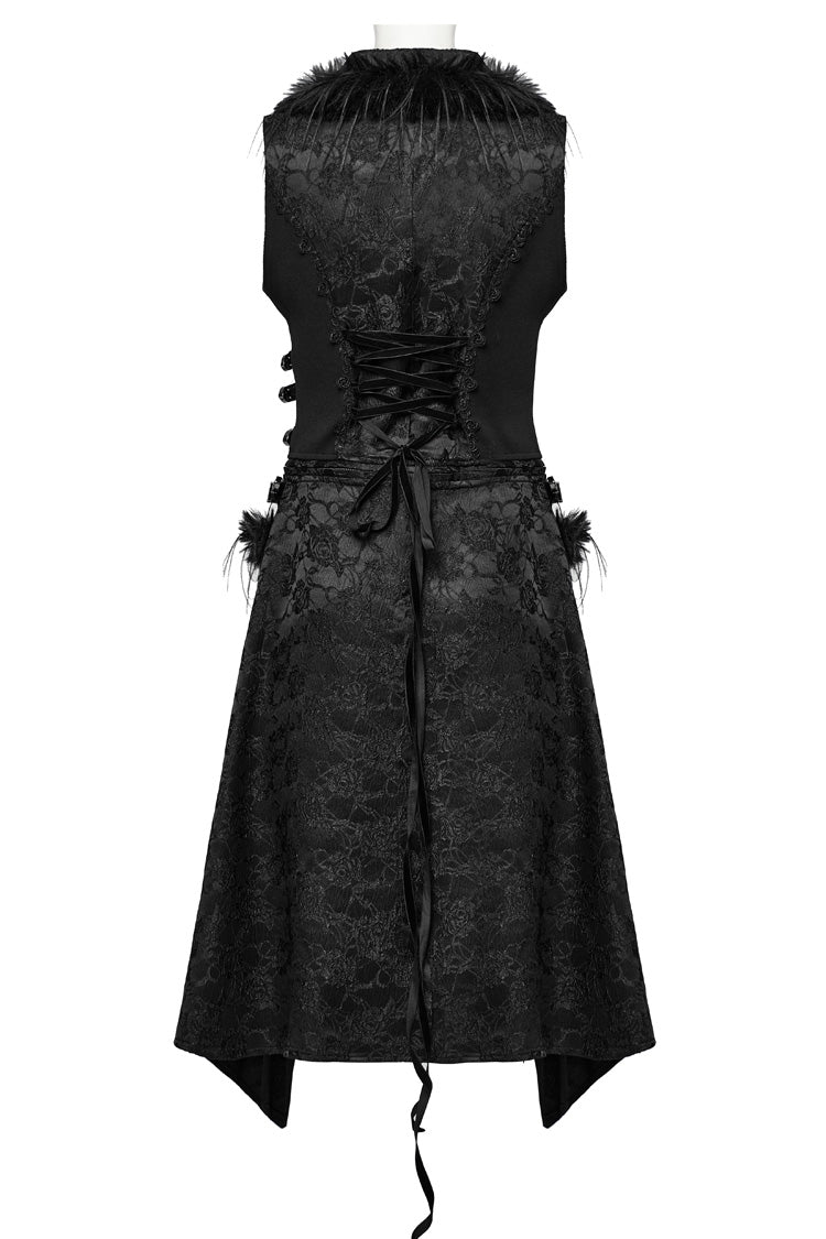 Schwarze ärmellose Jacquard-Weste mit V-Kragen und abnehmbarer Schnürung für Damen im Gothic-Stil