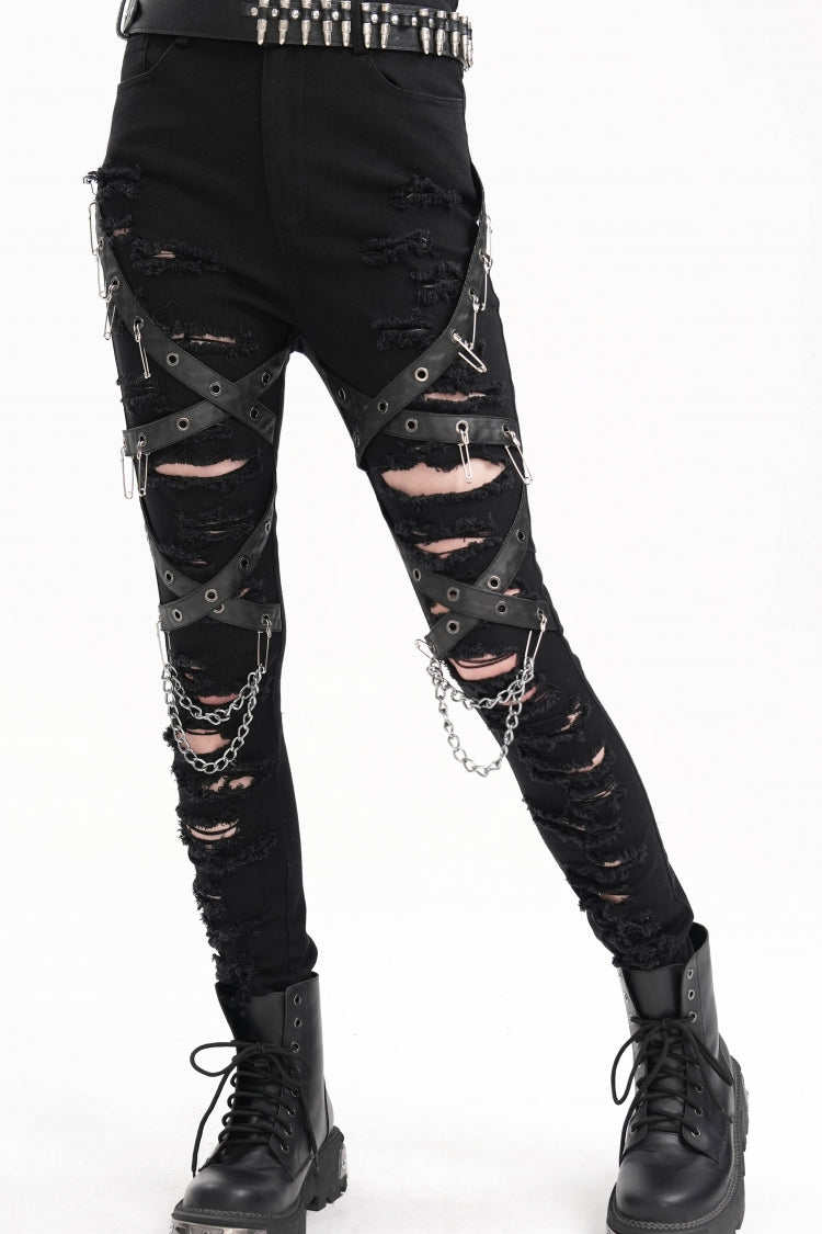 Black Chain Mesh Ripped Women's Punk Pants