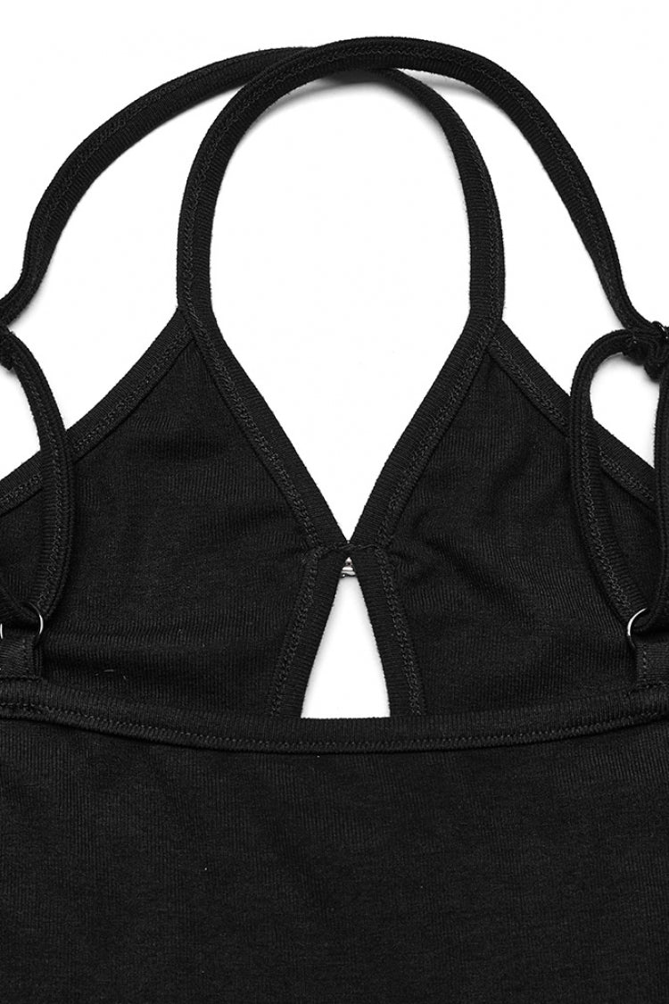 Schwarze Neckholder-Drop-Hollow-Punk-Weste für Damen