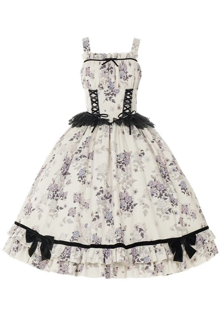 Ivory Rose Print Ruffle Sweet Elegant Princess Lolita Dress