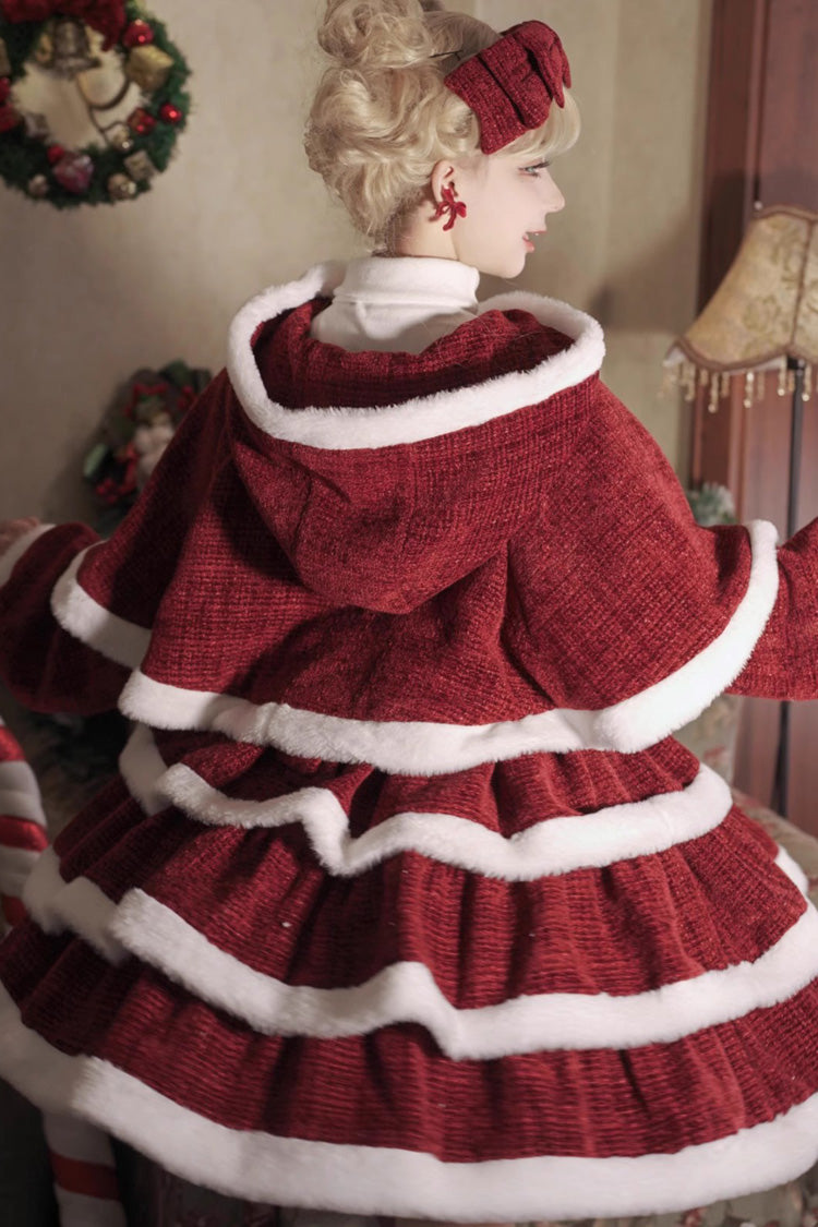 Rotes [Weihnachtslied] Süßes Lolita Jsk-Kleid mit dreilagiger Schleife