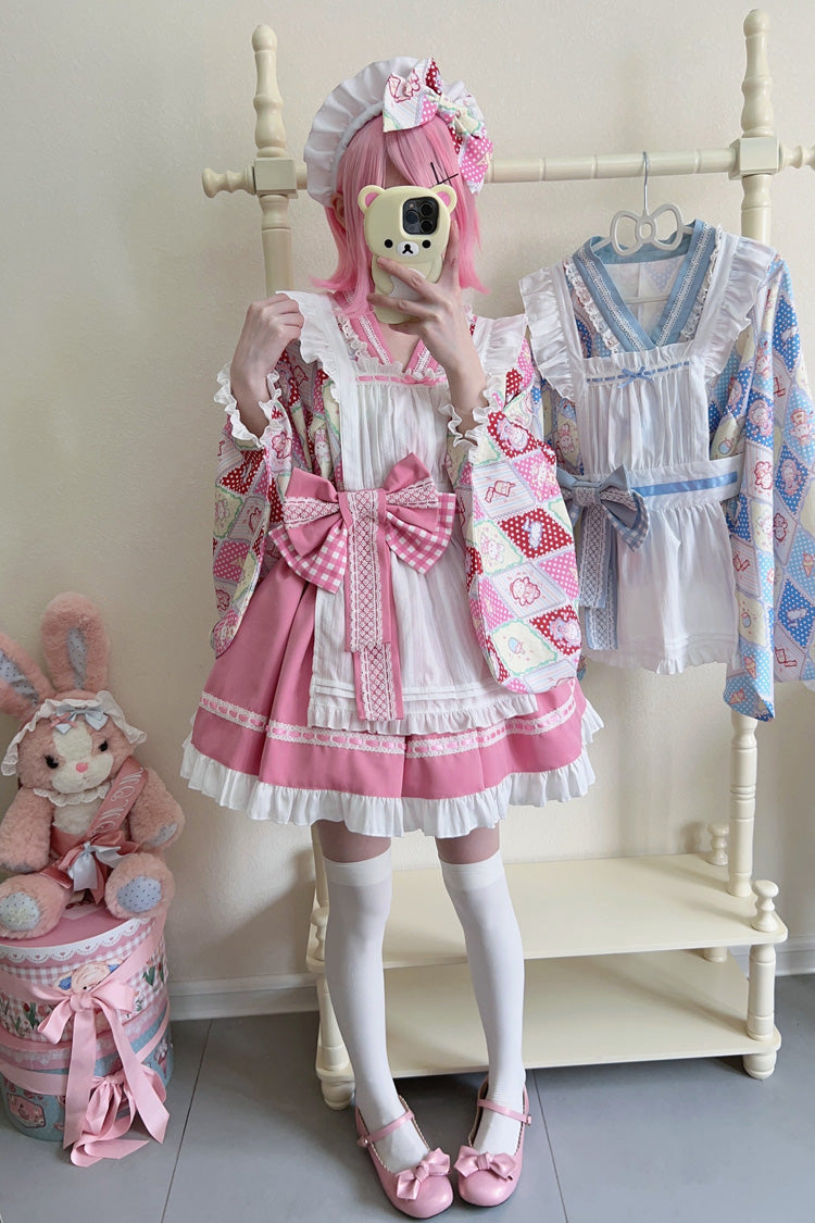 [Showa Sweet Pet] Ruffle Bowknot Sweet Japanese Maid Lolita Dress 6 Colors