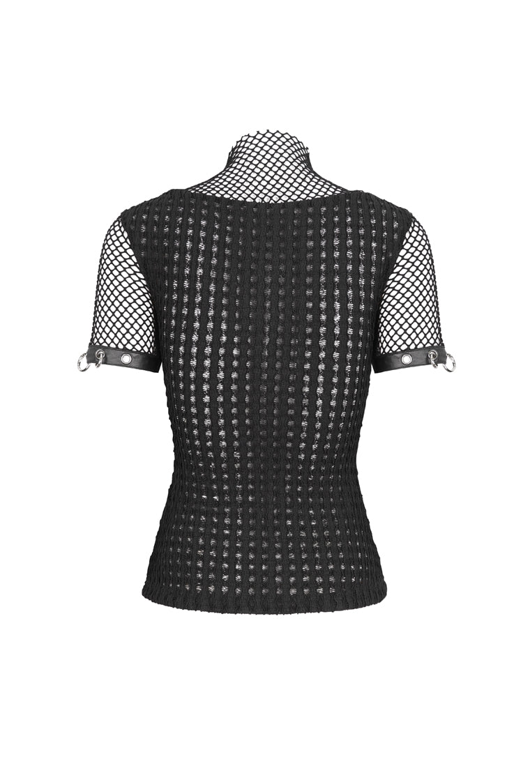 Black Mesh Rings Short Sleeved Womens Punk Top