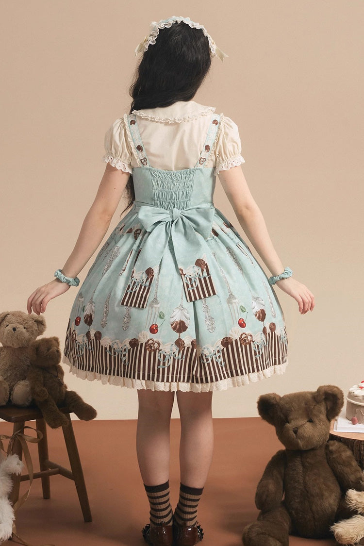 Green [Chocolate Cherry] Print Bowknot Sweet Lolita Jsk Dress