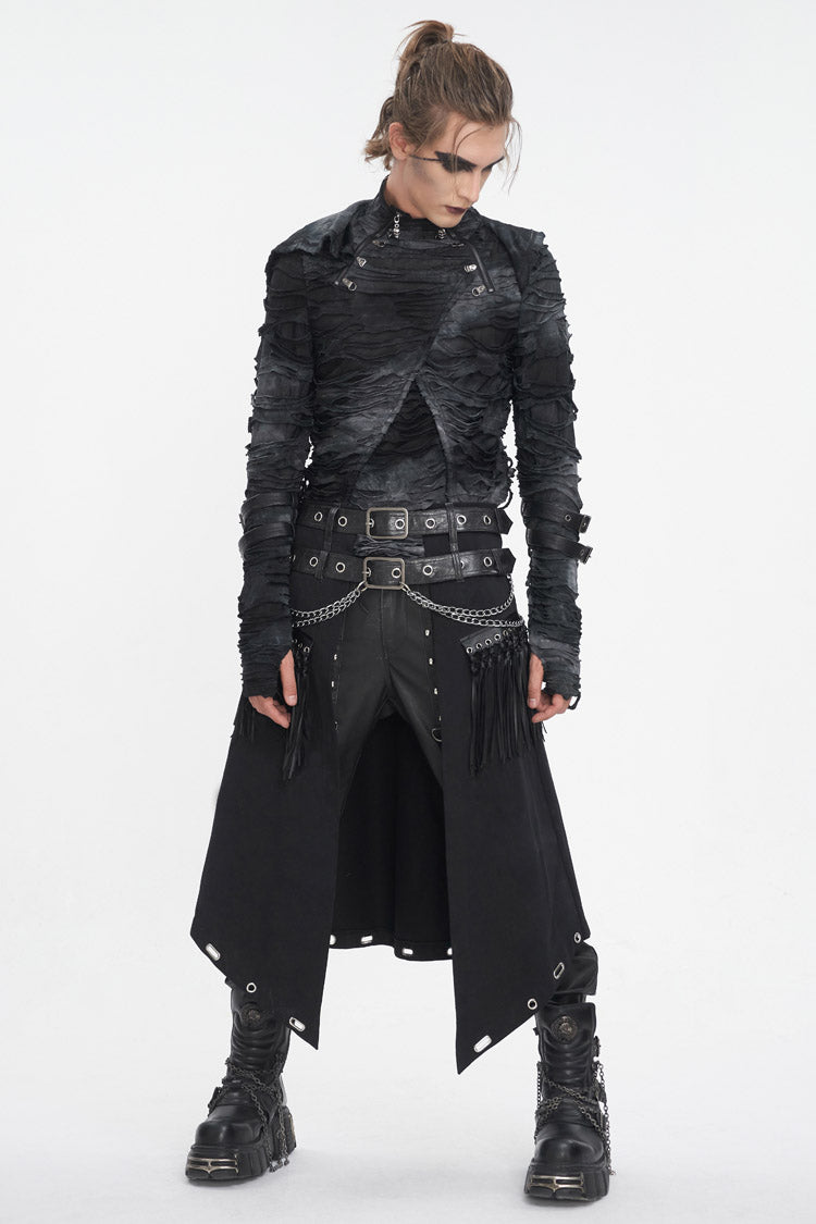 Black Irregular Double Belt Tassels Men's Gothic Skirt