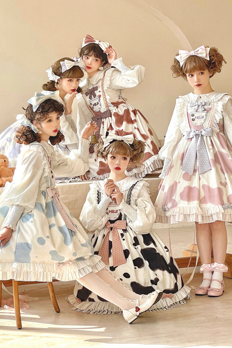 Milk Cow Print Ruffle Bowknot Sweet Lolita Jsk Dress 5 Colors