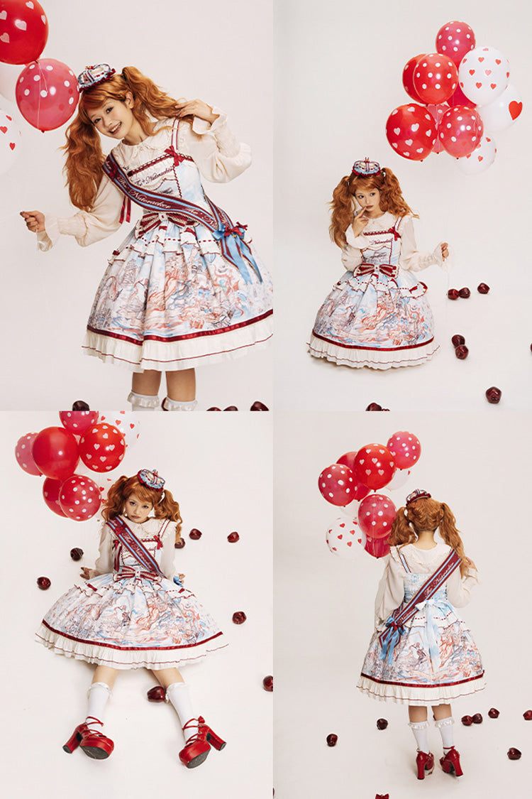 Multi-Color [Nutcracker] Sleeveless Print Ruffle Bowknot Sweet College Style Lolita Jsk Dress