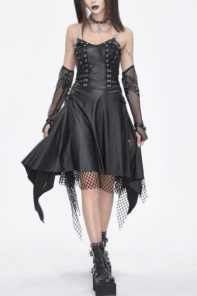 Schwarzes, unregelmäßiges Gothic-JSK-Kleid für Damen aus Spitze