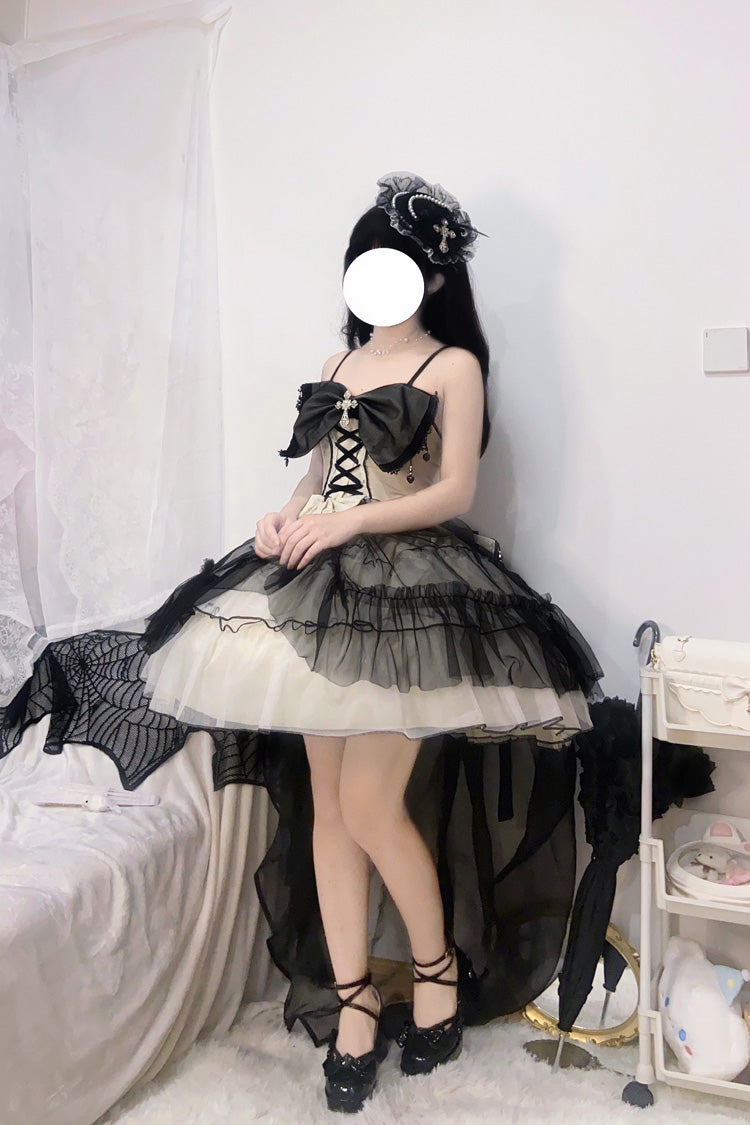 Black/White Ruffle Hanayome Lace Lace-Up Gothic Plus Size Lolita Jsk Dress (Short Version)