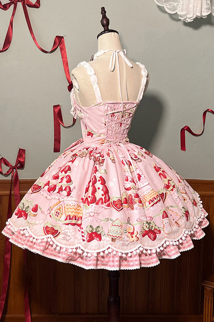 Mint Erdbeer Dessert Print Natürlich taillierte Rüschen Schleife Süßes Lolita JSK Kleid 4 Farben