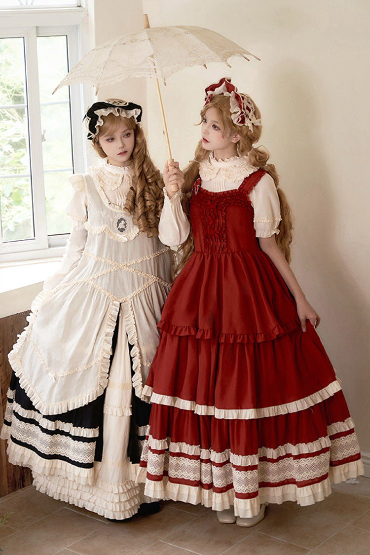 Schwarzes [Lily] Mehrlagiges Rüschenspitzen-Klassisches Elegantes Lolita-Jsk-Kleid