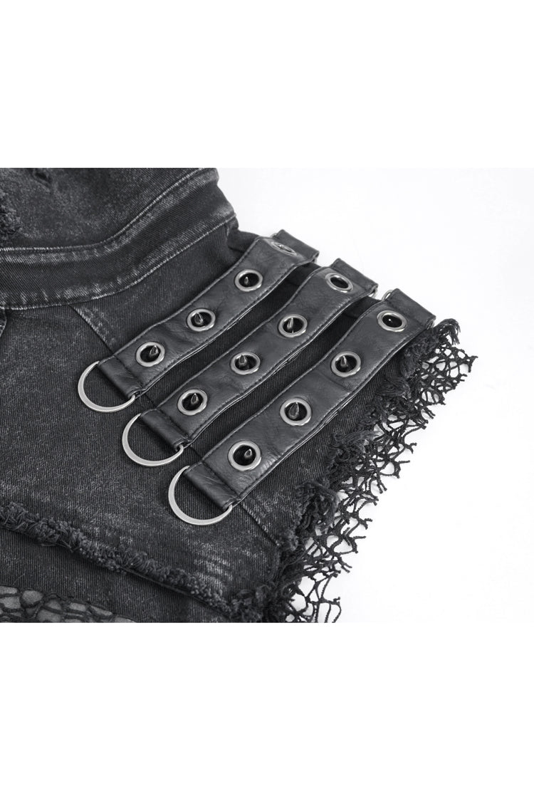 Black Lapel Collar Studded Slim Men's Punk Vest