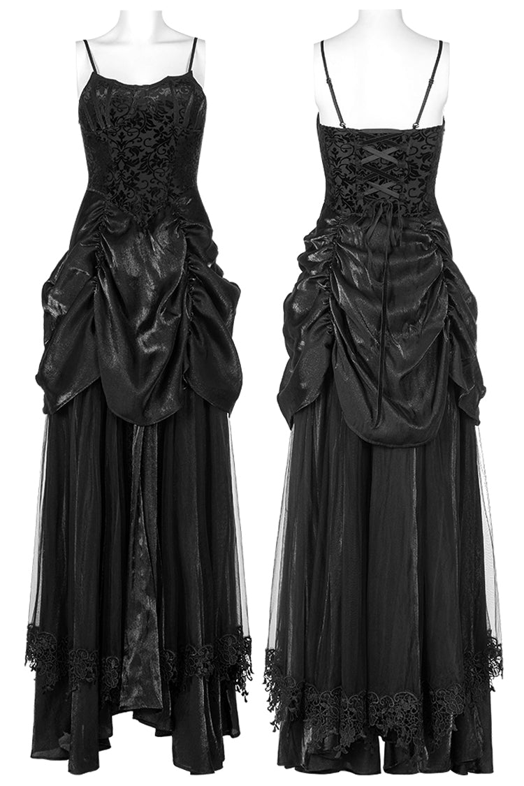 Black Ruffle Lace-Up Women's Gothic Dress