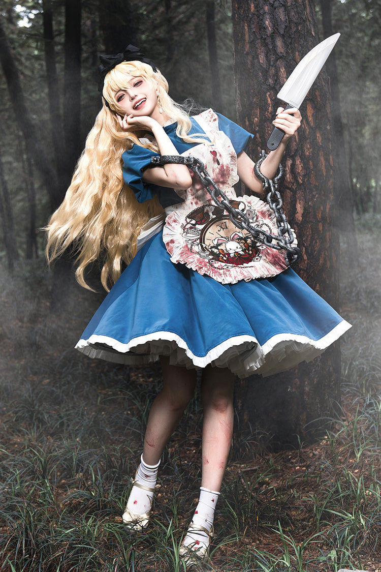 Blue [Dark Fairy Tale Alice] Long Sleeves Ruffle Gothic Lolita Dress