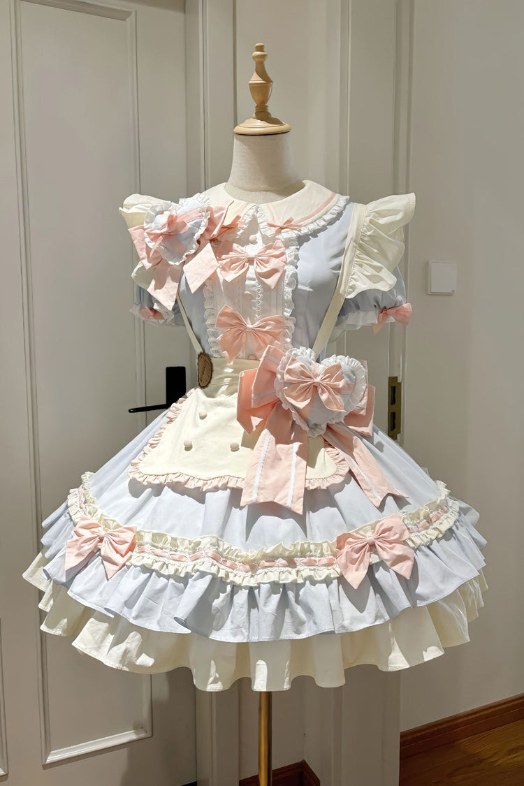 Cookies Short Sleeves Maid Ruffle Bowknot Sweet Lolita Tiered Dress 2 Colors