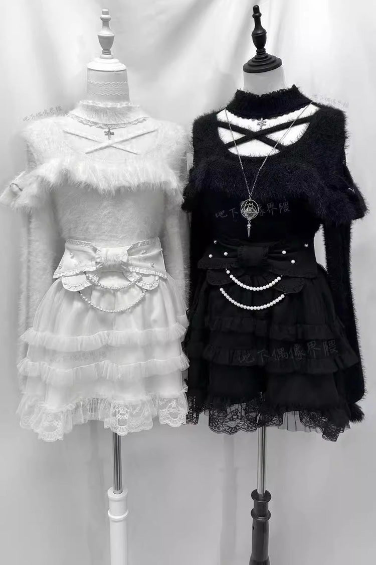 Pearl Ruffle Bowknot Lace Sweet Jirai Kei Skirt 2 Colors