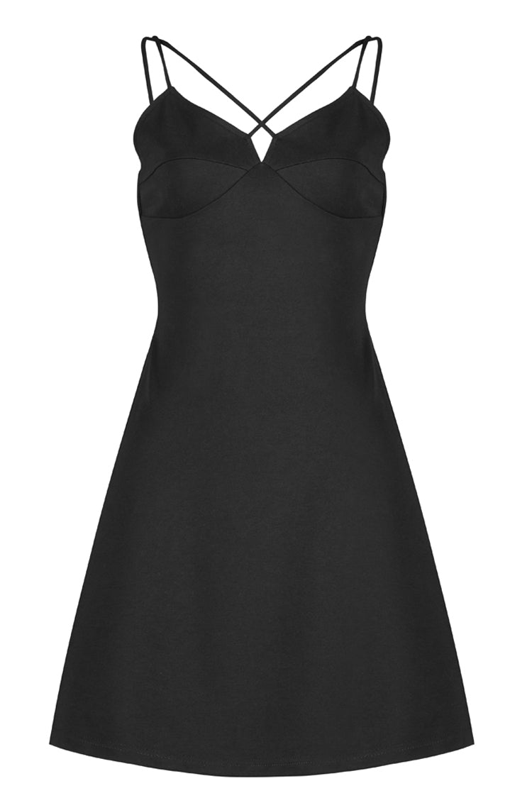 Black Two-Piece Fitting Sling Strap Design A-Shape Women's Punk Slip Dress