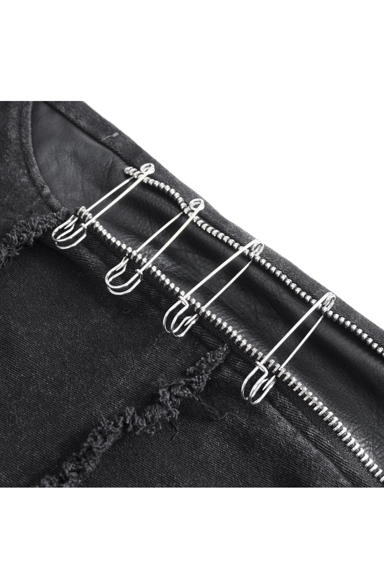 Black Faux Leather Splice Men's Punk Flared Pants