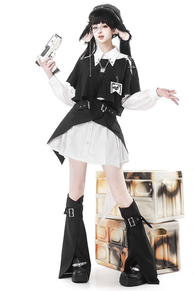 Black/White Cute Rabbit Sheriff Long Sleeves Slim Sweet Military Lolita Dress Set