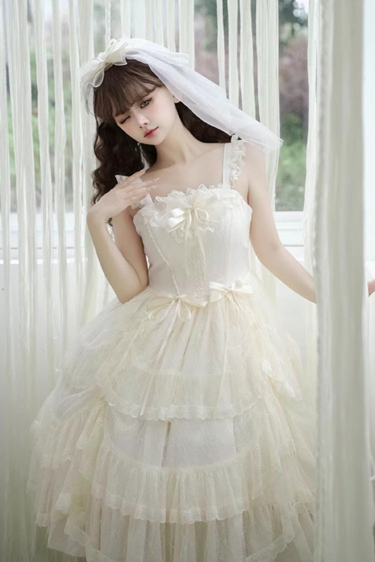 Iris Love Multi-layer Jacquard Bowknot Sweet Elegant Princess Lolita Jsk Dress 2 Colors