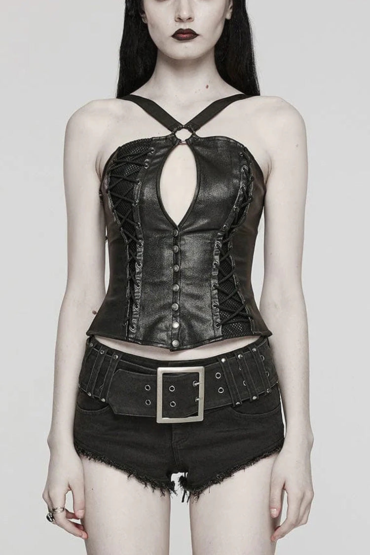 Black Cross Straps Hollow Lace-Up Womens Steampunk Vest